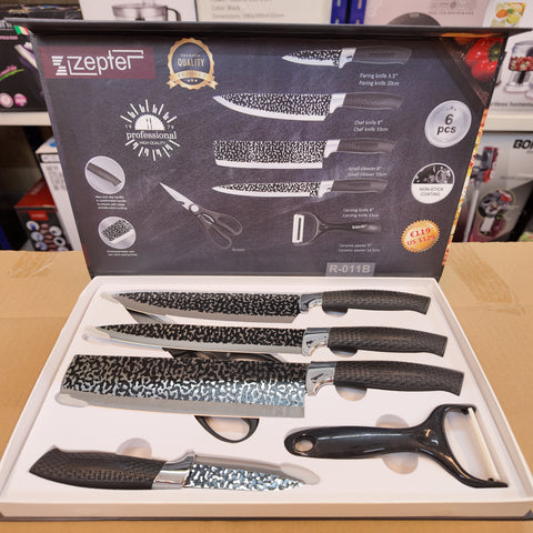 Swiss Lot Imported Zepter 6 Piece Kitchen Knife Set - Black